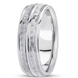 14K Gold Mens Fancy Hammered Wedding Band (7mm) - JewelryAffairs
