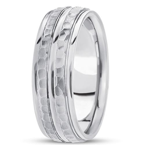 14K Gold Mens Fancy Hammered Wedding Band (7mm) - JewelryAffairs
