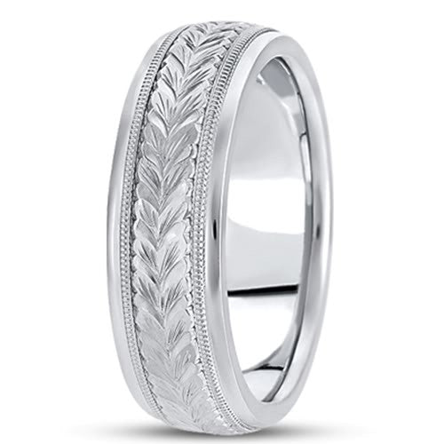 14K Gold Mens Engraved Wedding Band (6.5mm) - JewelryAffairs
