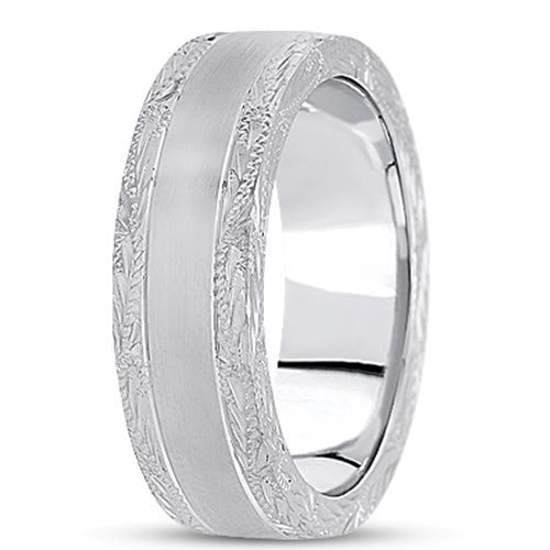 14K Gold Mens Engraved Wedding Band (7mm) - JewelryAffairs

