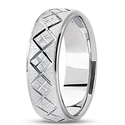 14K gull Herre Fancy Diamond Cut Wedding Band (7mm) fine designersmykker for menn og kvinner