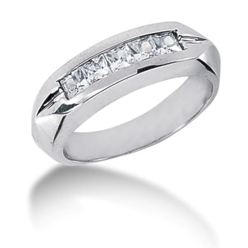 Anillo para hombre con diamantes de talla princesa en oro blanco de 14 k (0,85 quilates, color GH, claridad SI1), joyería fina de diseño para hombres y mujeres