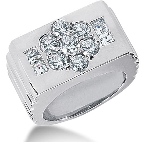 Anello da uomo con diamanti in oro bianco 14k (1,83 ct, colore GH, purezza SI1) gioielli di alta moda per uomini e donne