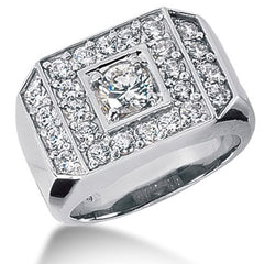 Bague ronde pour homme avec diamant brillant en or blanc 14 carats (1,07 ct, couleur FG, clarté SI2), bijoux de créateurs raffinés pour hommes et femmes