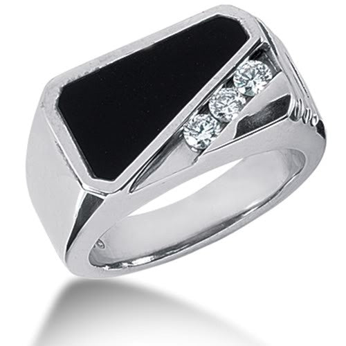 Diamond and Onyx Mens Ring in 14k white gold (0.15cttw, F-G Color, SI2 Clarity) - JewelryAffairs
 - 1