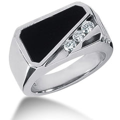 Diamant och onyx herrring i 14 k vitguld (0,15 cttw, FG Color, SI2 Clarity) fina designersmycken för män och kvinnor
