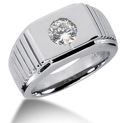 Round Brilliant Diamond Mens Ring in 14k white gold (0.25cttw, F-G Color, SI2 Clarity) - JewelryAffairs
 - 1
