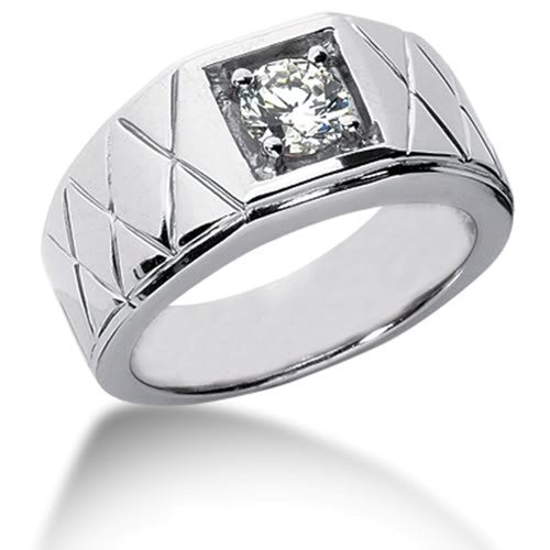 Rund brilliant diamantring til mænd i 14 karat hvidguld (0,25 cttw, FG Color, SI2 Clarity) fine designersmykker til mænd og kvinder