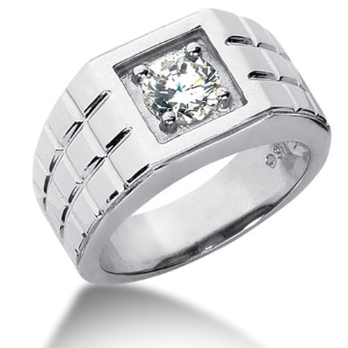 Round Brilliant Diamond Mens Ring in 14k white gold (0.25cttw, F-G Color, SI2 Clarity) - JewelryAffairs
