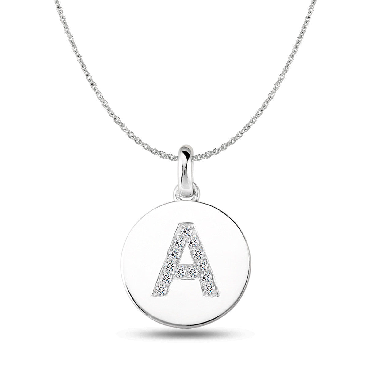 "A" Diamond Initial 14K vitguld Diskhänge (0,13ct) fina designersmycken för män och kvinnor