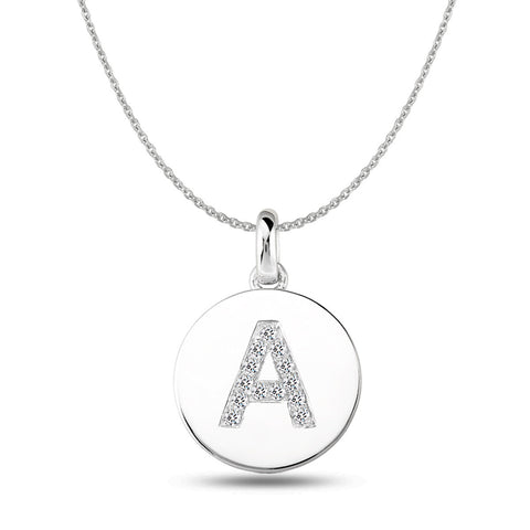 "A" Diamond Initial  14K White Gold Disk Pendant (0.13ct) - JewelryAffairs
 - 1