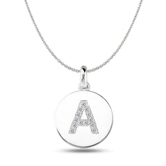 "A" Diamond Initial 14K White Gold Disk Pendant (0.13ct) fine designer jewelry for men and women