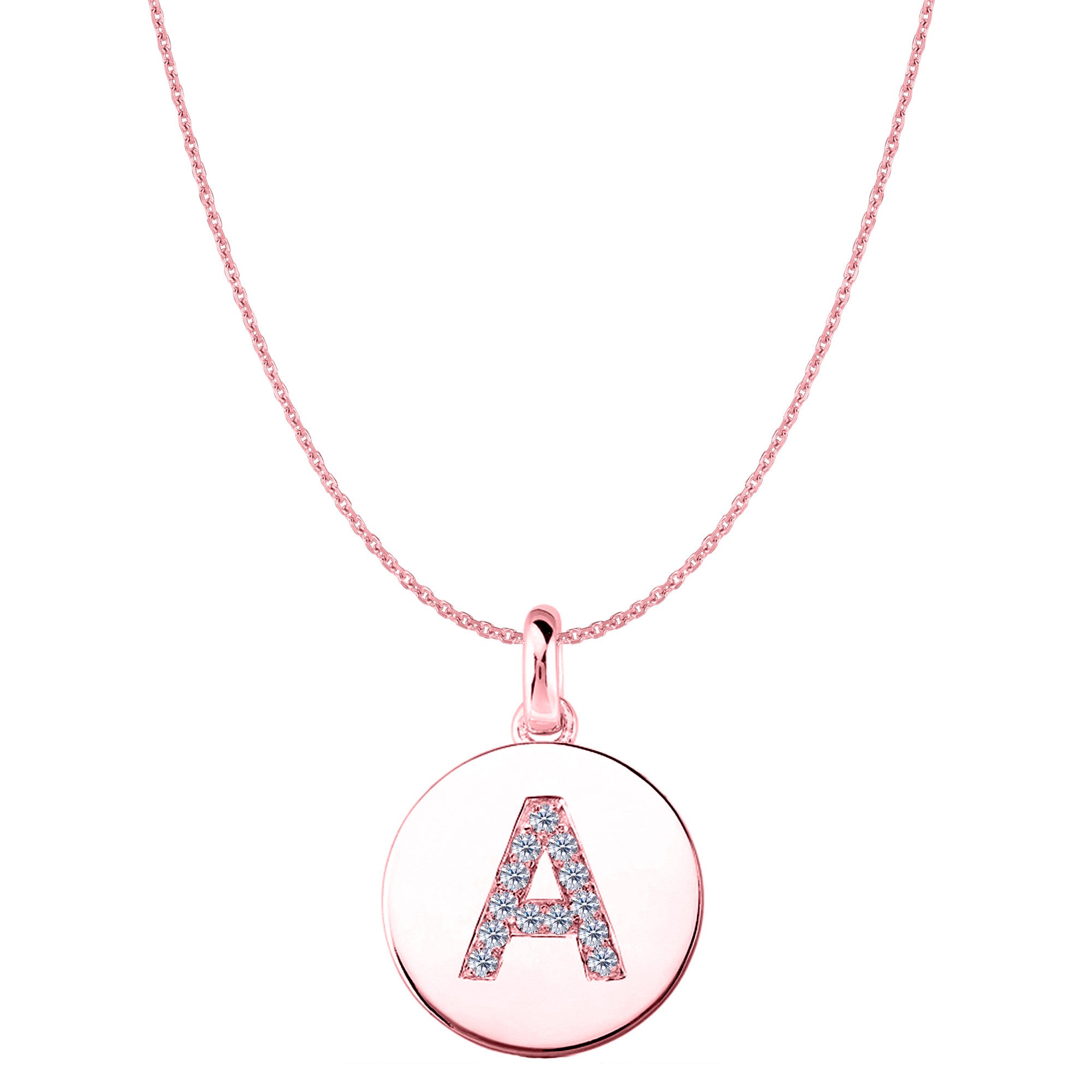 "A" Diamond Initial 14K Rose Gold Disk Pendant (0.13ct) fine designer jewelry for men and women