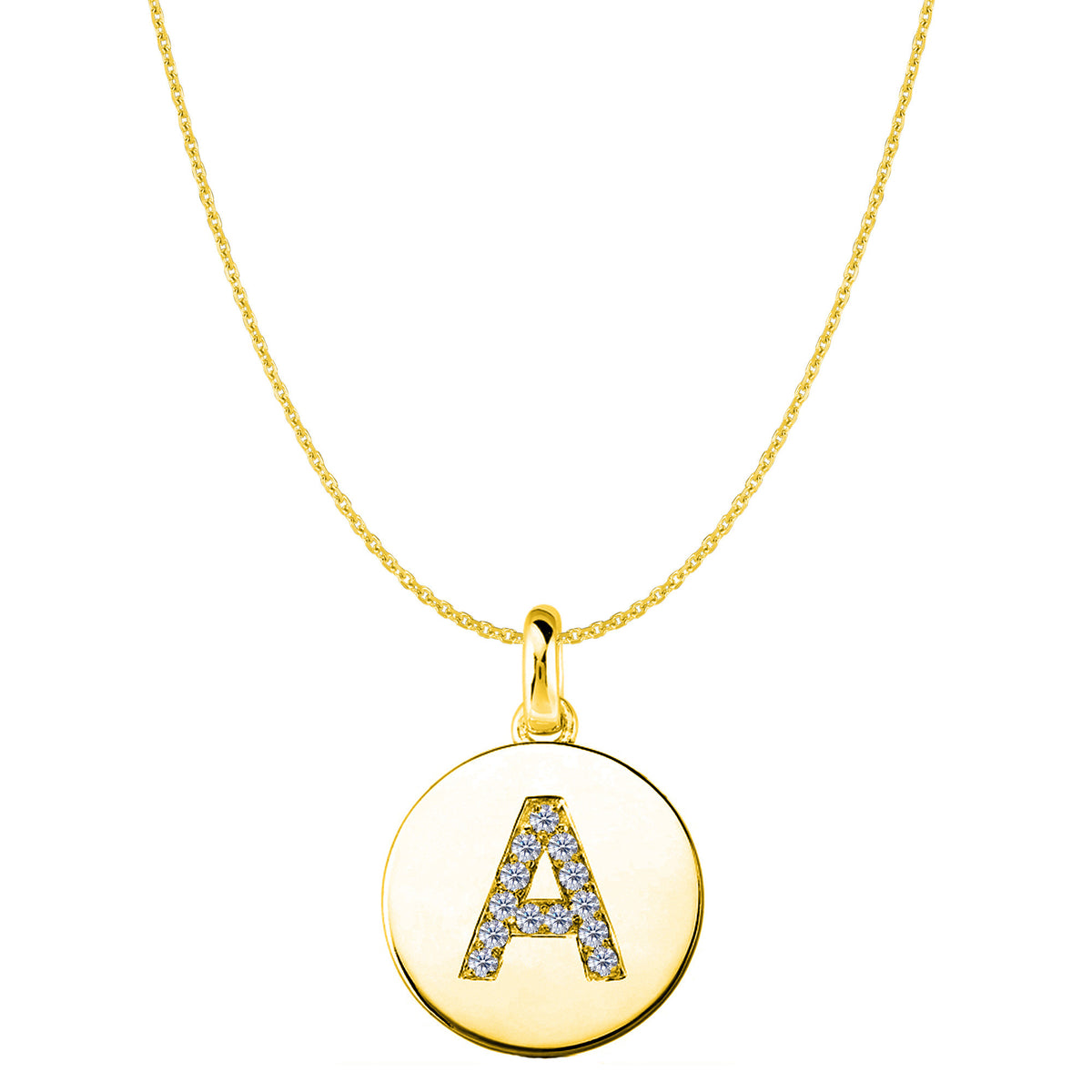 "A" Diamond Initial 14K gult gull Disk anheng (0,13ct) fine designersmykker for menn og kvinner