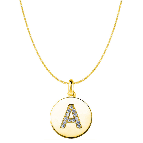 "A" Diamond Initial 14K Yellow Gold Disk Pendant (0.13ct) - JewelryAffairs
 - 1