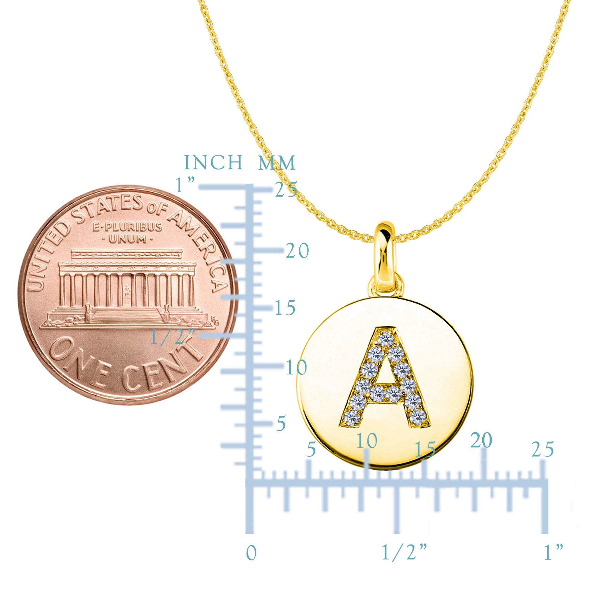 "A" Diamond Initial 14K gult gull Disk anheng (0,13ct) fine designersmykker for menn og kvinner