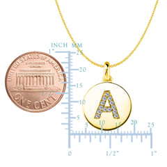 Pendentif disque en or jaune 14 carats avec initiale en diamant « A » (0,13 ct), bijoux de créateur raffinés pour hommes et femmes
