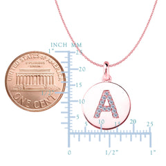 Ciondolo a forma di disco in oro rosa 14K con iniziale di diamante "A" (0,13 ct), gioielleria di alta qualità per uomini e donne