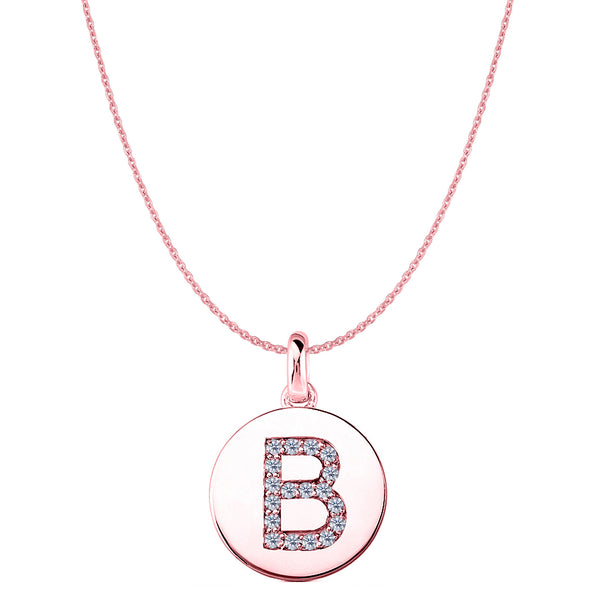 "B" Diamond Initial 14K Rose Gold Disk Pendant (0.18ct) - JewelryAffairs
 - 1