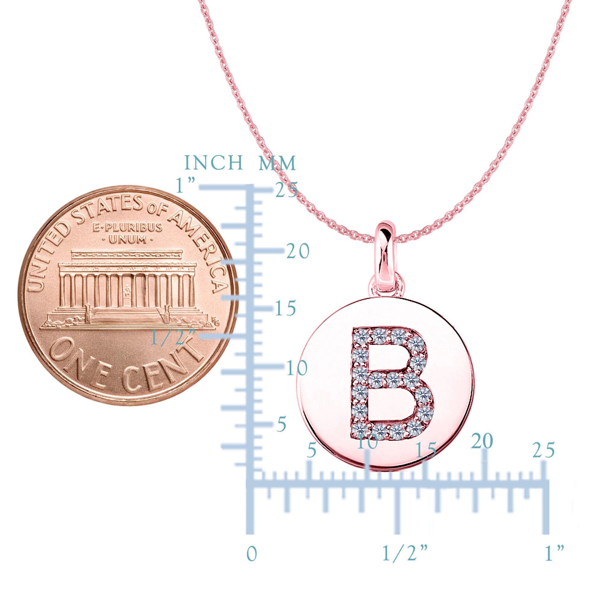 Colgante de disco de oro rosa de 14 quilates con inicial de diamante "B" (0,18 quilates), joyería fina de diseño para hombres y mujeres