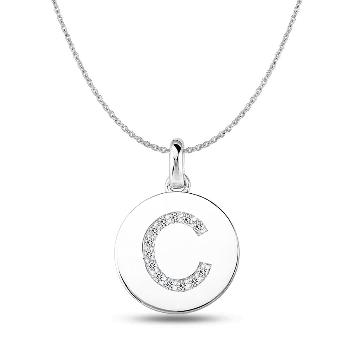 "C" Diamond Initial 14K hvitt gull Disk anheng (0,13ct) fine designersmykker for menn og kvinner