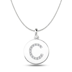 "C" Diamond Initial 14K hvitt gull Disk anheng (0,13ct) fine designersmykker for menn og kvinner