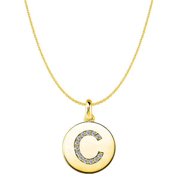 "C" Diamond Initial 14K Yellow Gold Disk Pendant (0.13ct) - JewelryAffairs
 - 1