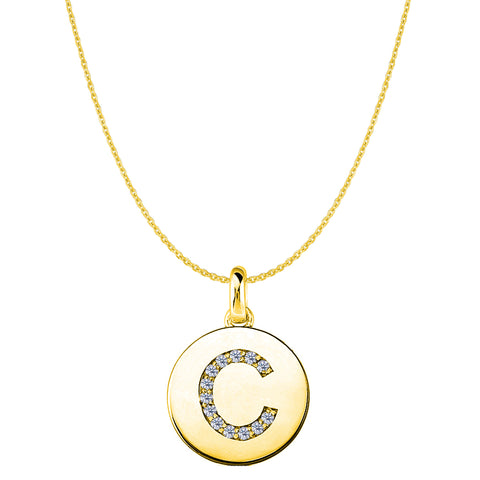 "C" Diamond Initial 14K Yellow Gold Disk Pendant (0.13ct) - JewelryAffairs
 - 1