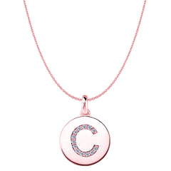 "C" Diamond Initial 14K Rose Gold Disk Pendant (0.13ct) - JewelryAffairs
 - 1