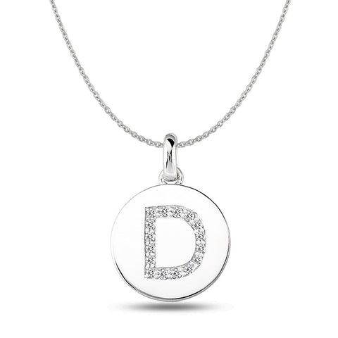 "D" Diamond Initial  14K White Gold Disk Pendant (0.16ct) - JewelryAffairs
 - 1