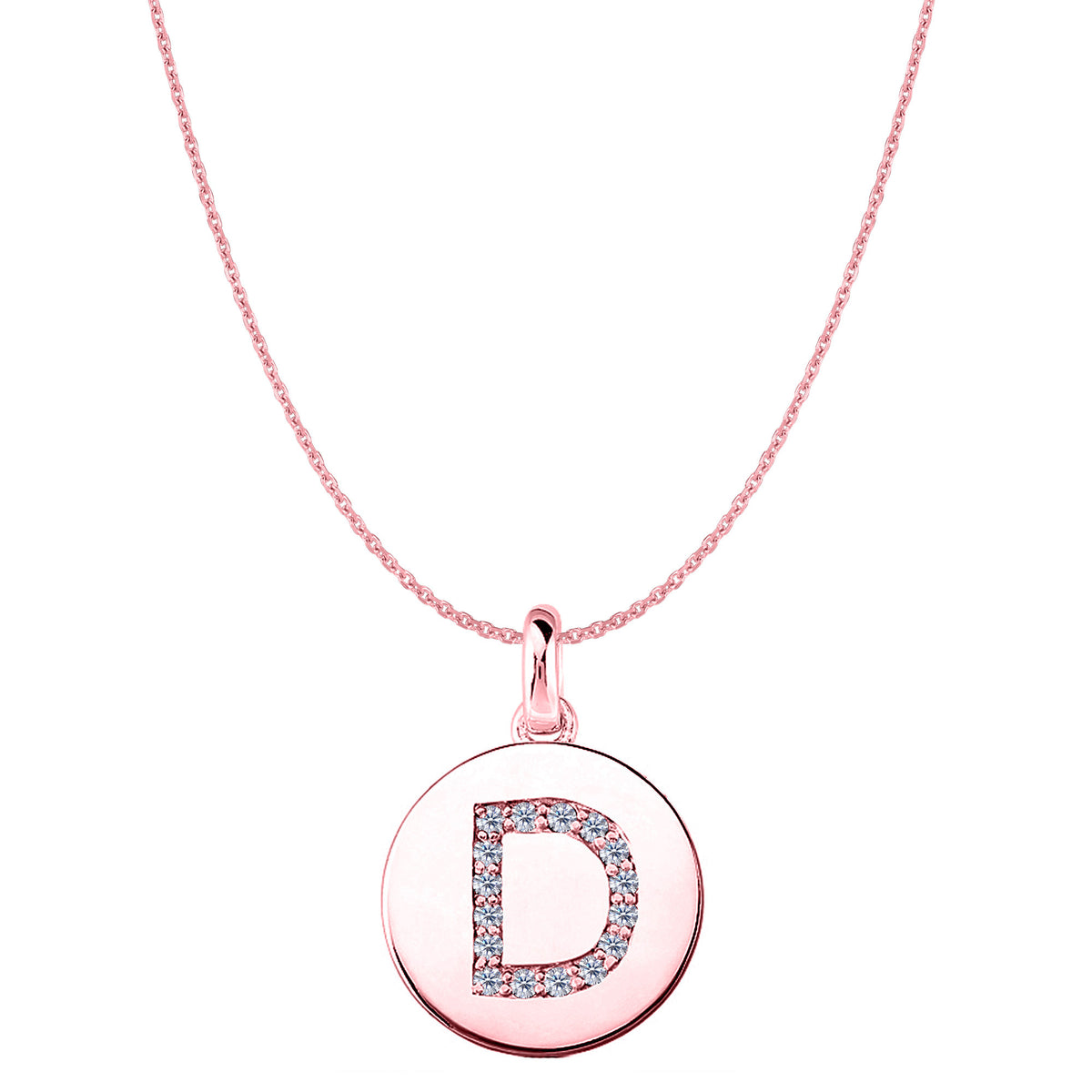 "D" Diamond Initial 14K Rose Gold Disk Pendant (0.16ct) - JewelryAffairs
 - 1