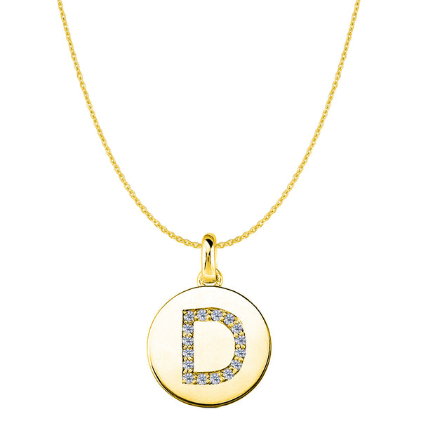 "D" Diamond Initial 14K Yellow Gold Disk Pendant (0.16ct) - JewelryAffairs
 - 1