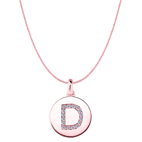 "D" Diamond Initial 14K Rose Gold Disk Pendant (0.16ct) - JewelryAffairs
 - 1