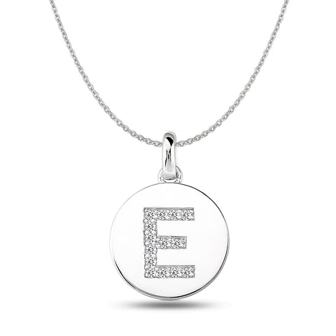 "E" Diamond Initial  14K White Gold Disk Pendant (0.14ct) - JewelryAffairs
 - 1