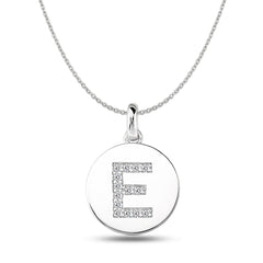 "E" Diamond Initial 14K hvitt gull Disk anheng (0,14ct) fine designersmykker for menn og kvinner