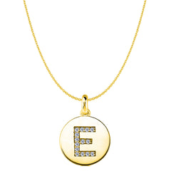 "E" Diamond Initial 14K Yellow Gold Disk Pendant (0.14ct) - JewelryAffairs
 - 1