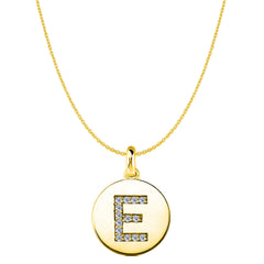 "E" Diamond Initial 14K gult guld diskhänge (0,14ct) fina designersmycken för män och kvinnor