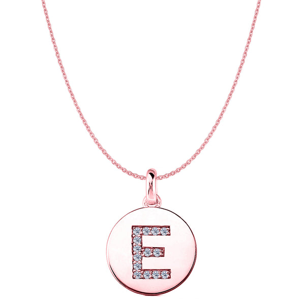 "E" Diamond Initial 14K Rose Gold Disk Pendant (0.14ct) - JewelryAffairs
 - 1