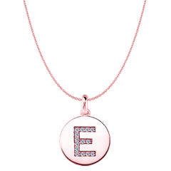 Colgante de disco de oro rosa de 14 quilates con inicial de diamante "E" (0,14 quilates), joyería fina de diseño para hombres y mujeres