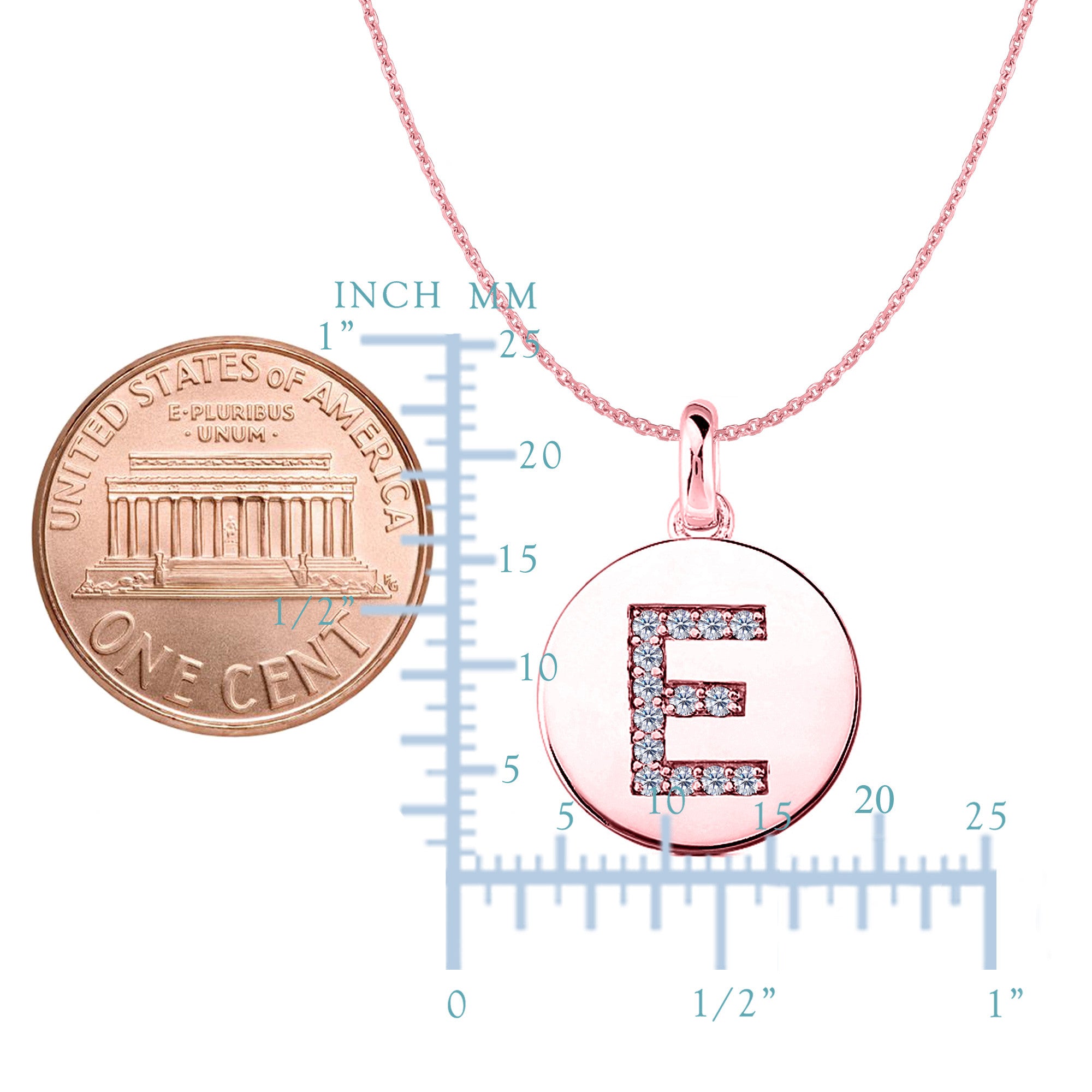 "E" Diamond Initial 14K Rose Gold Disk Pendant (0.14ct) - JewelryAffairs
 - 2