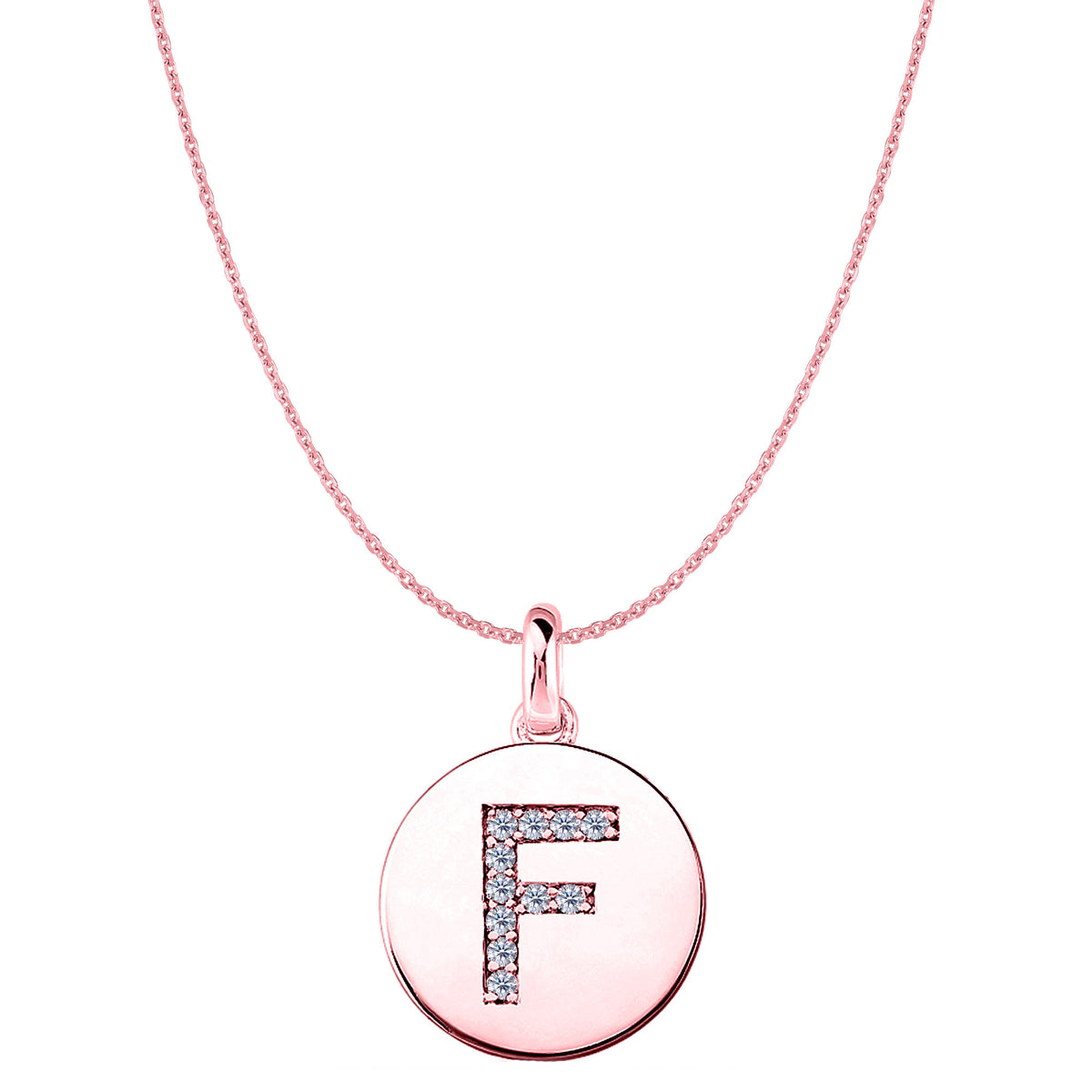 "F" Diamond Initial 14K Rose Gold Disk Pendant (0.11ct) - JewelryAffairs
 - 1