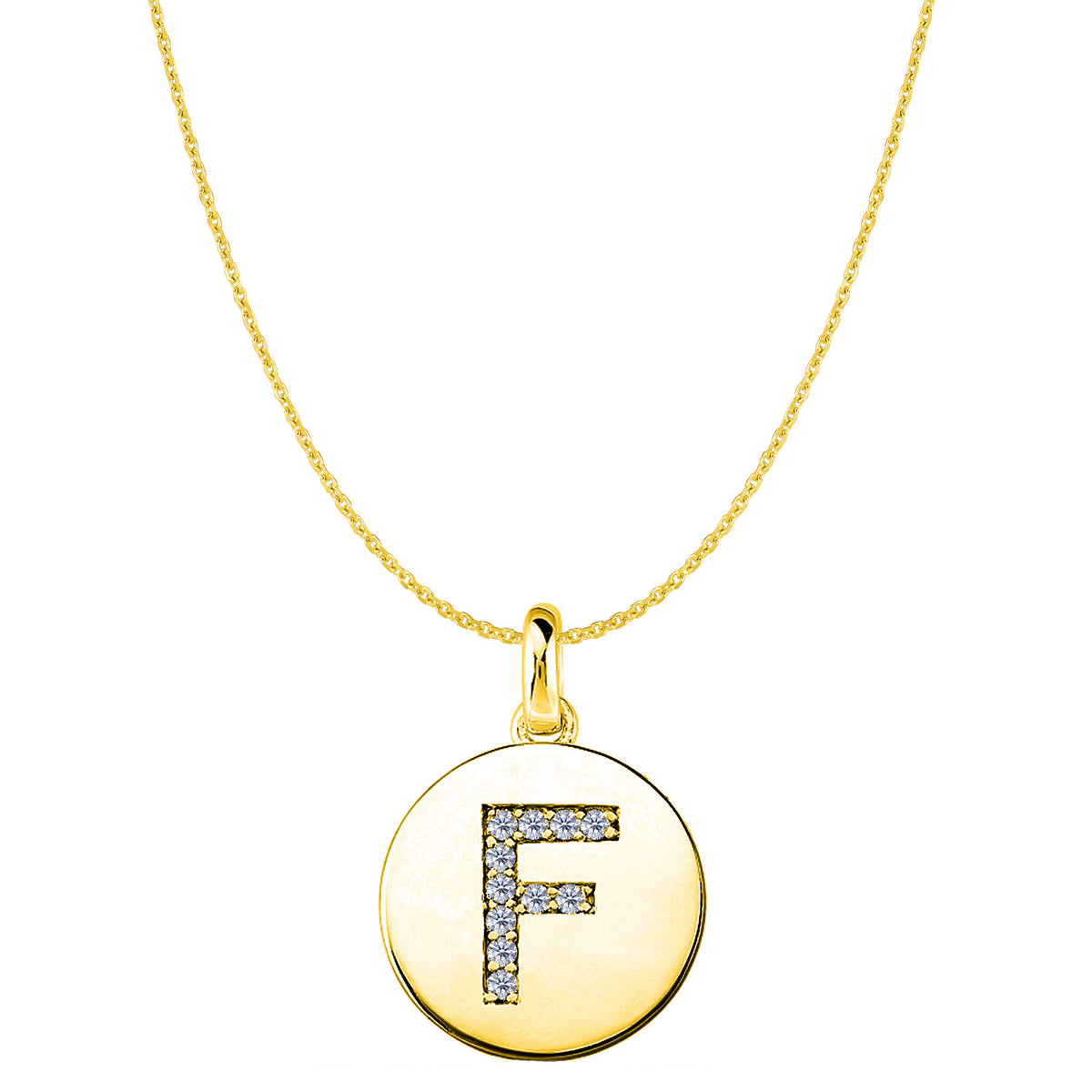 "F" Diamond Initial 14K Yellow Gold Disk Pendant (0.11ct) - JewelryAffairs
 - 1