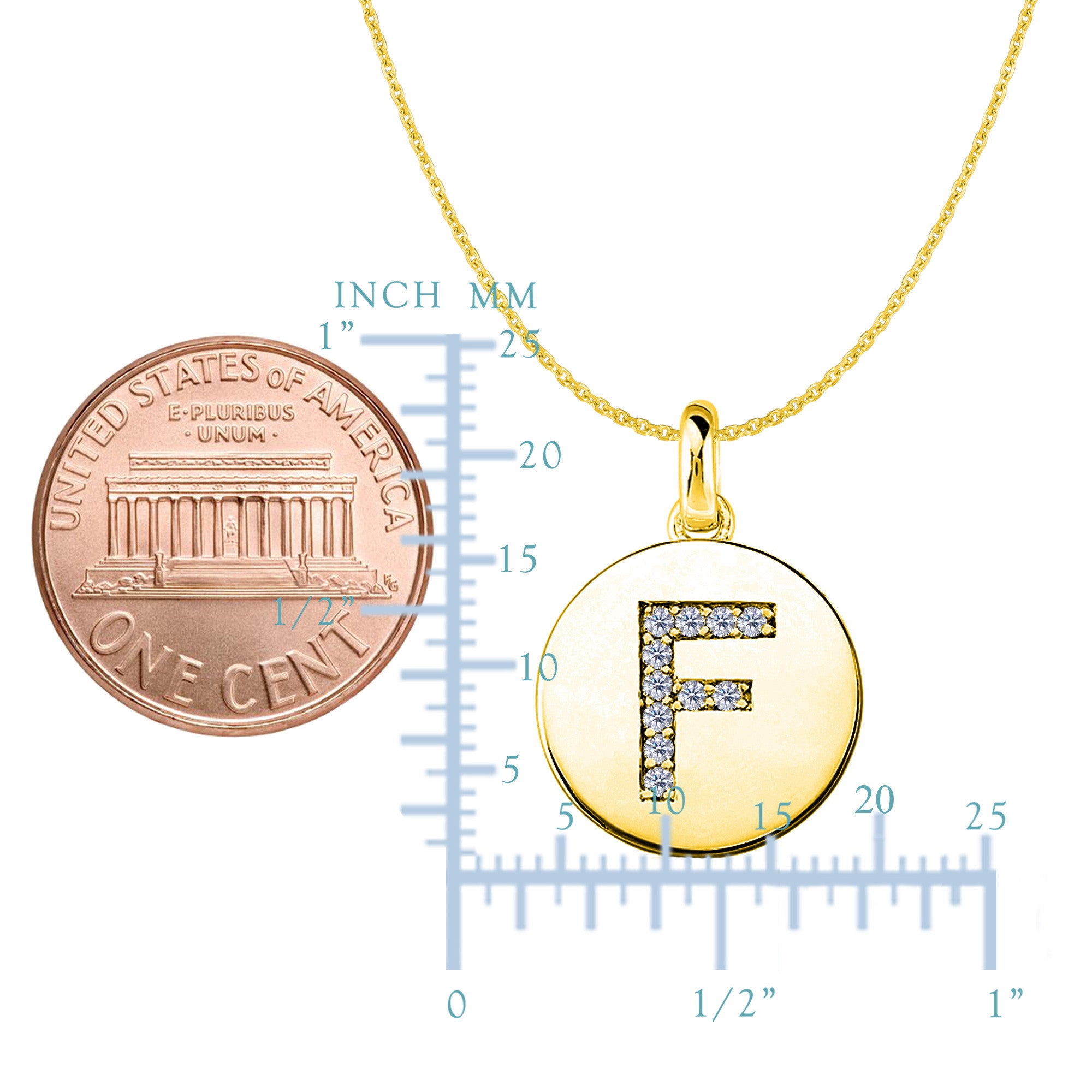 "F" Diamond Initial 14K Yellow Gold Disk Pendant (0.11ct) - JewelryAffairs
 - 2