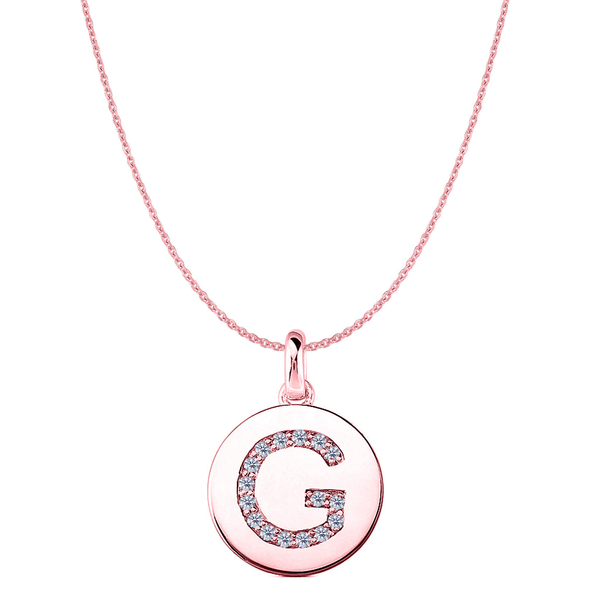 "G" Diamond Initial 14K Rose Gold Disk Pendant (0.16ct) - JewelryAffairs
 - 1