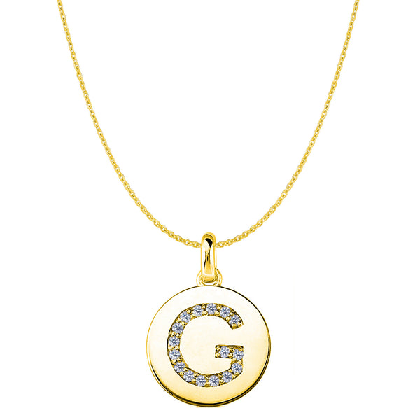 "G" Diamond Initial 14K Yellow Gold Disk Pendant (0.16ct) - JewelryAffairs
 - 1