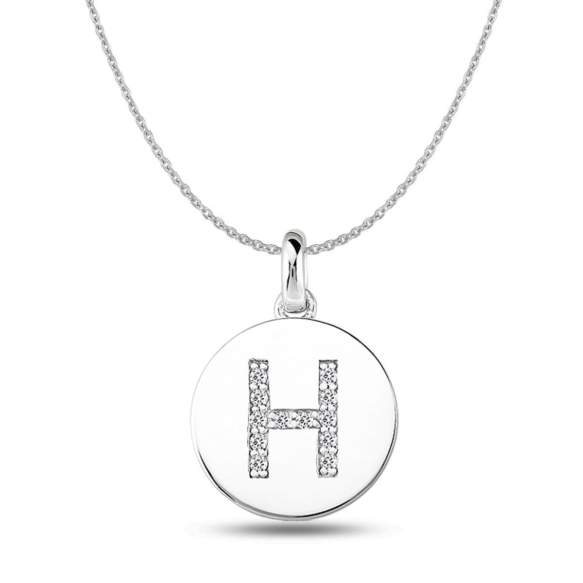 "H" Diamond Initial 14K White Gold Disk Pendant (0.12ct) fine designer jewelry for men and women