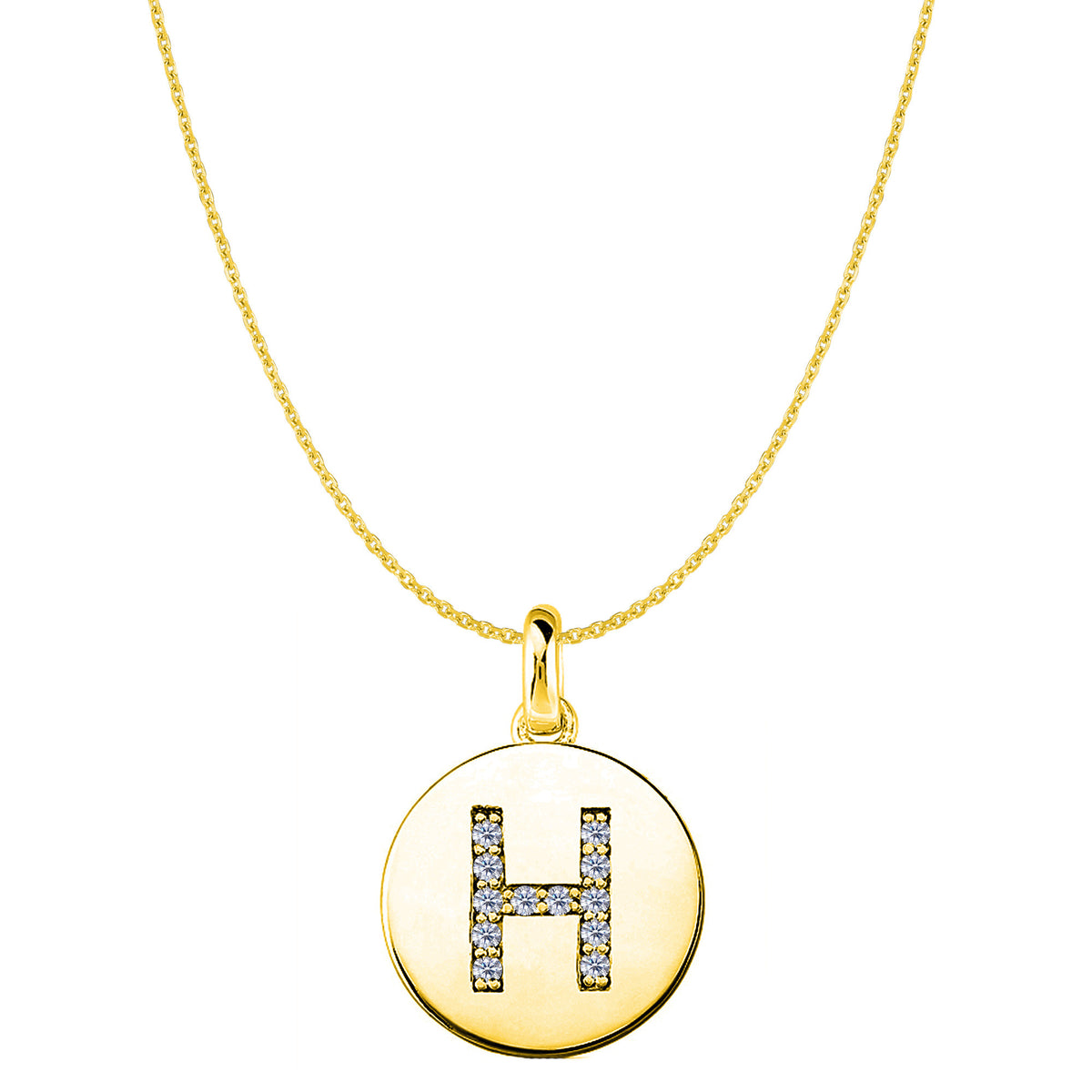 "H" Diamond Initial 14K Yellow Gold Disk Pendant (0.12ct) - JewelryAffairs
 - 1