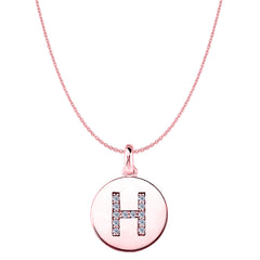 "H" Diamond Initial 14K Rose Gold Disk Pendant (0.12ct) fine designer jewelry for men and women