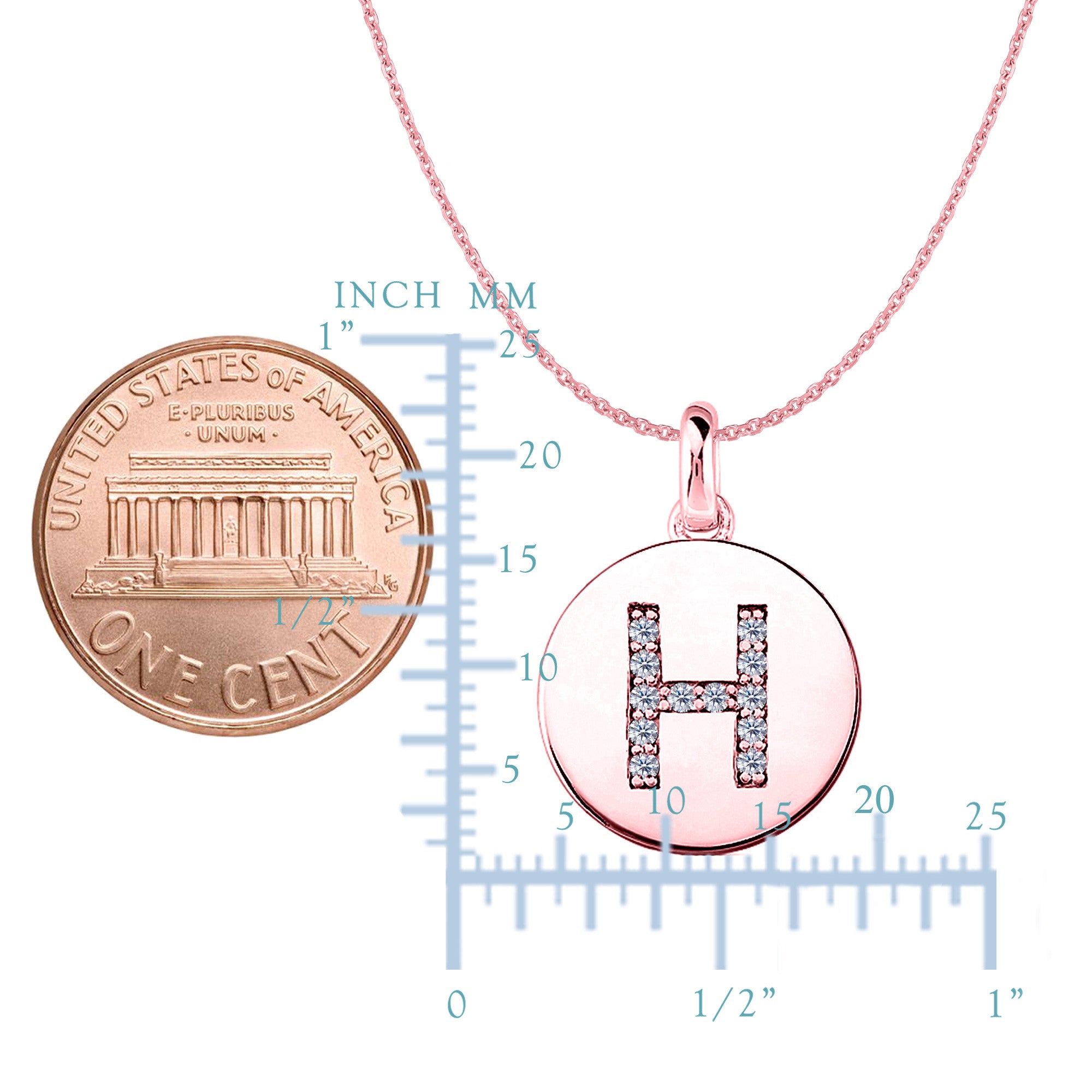"H" Diamond Initial 14K Rose Gold Disk Pendant (0.12ct) - JewelryAffairs
 - 2