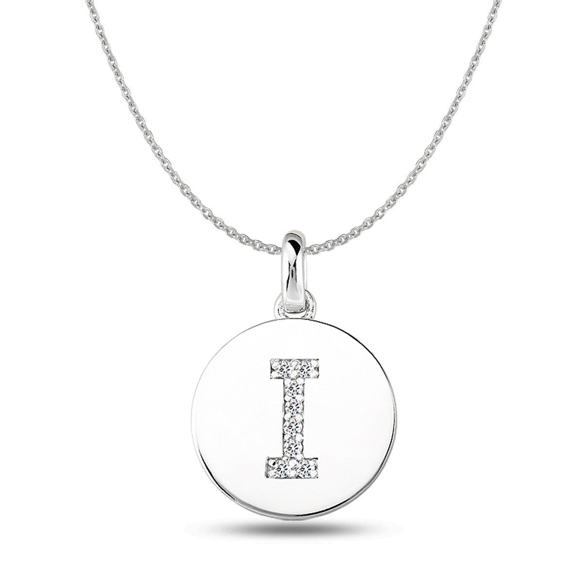 "I" Diamond Initial 14K hvidguld Disk Pendant (0,08ct) fine designersmykker til mænd og kvinder